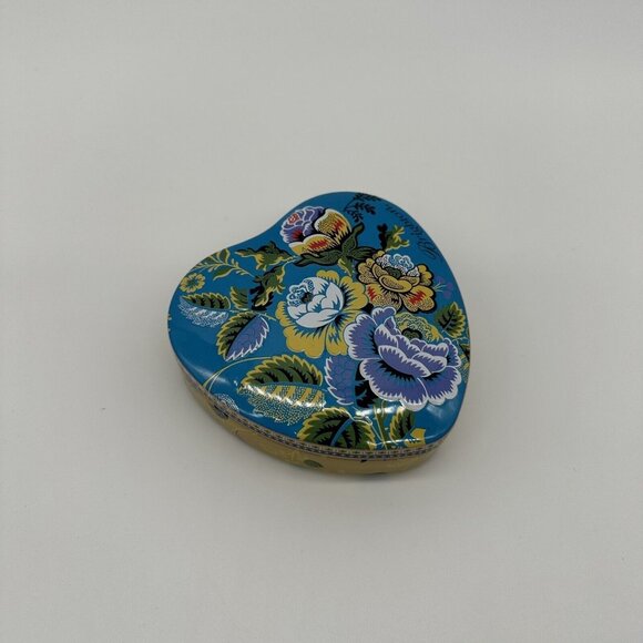 Brighton Heart Shaped Empty Tin Blue Rose Butterfly Flowers Trinket Box Keepsake - Picture 1 of 11